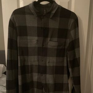 Men’s Lululemon Soft Knit Overshirt - check Plaid Black Graphite Grey Size S
